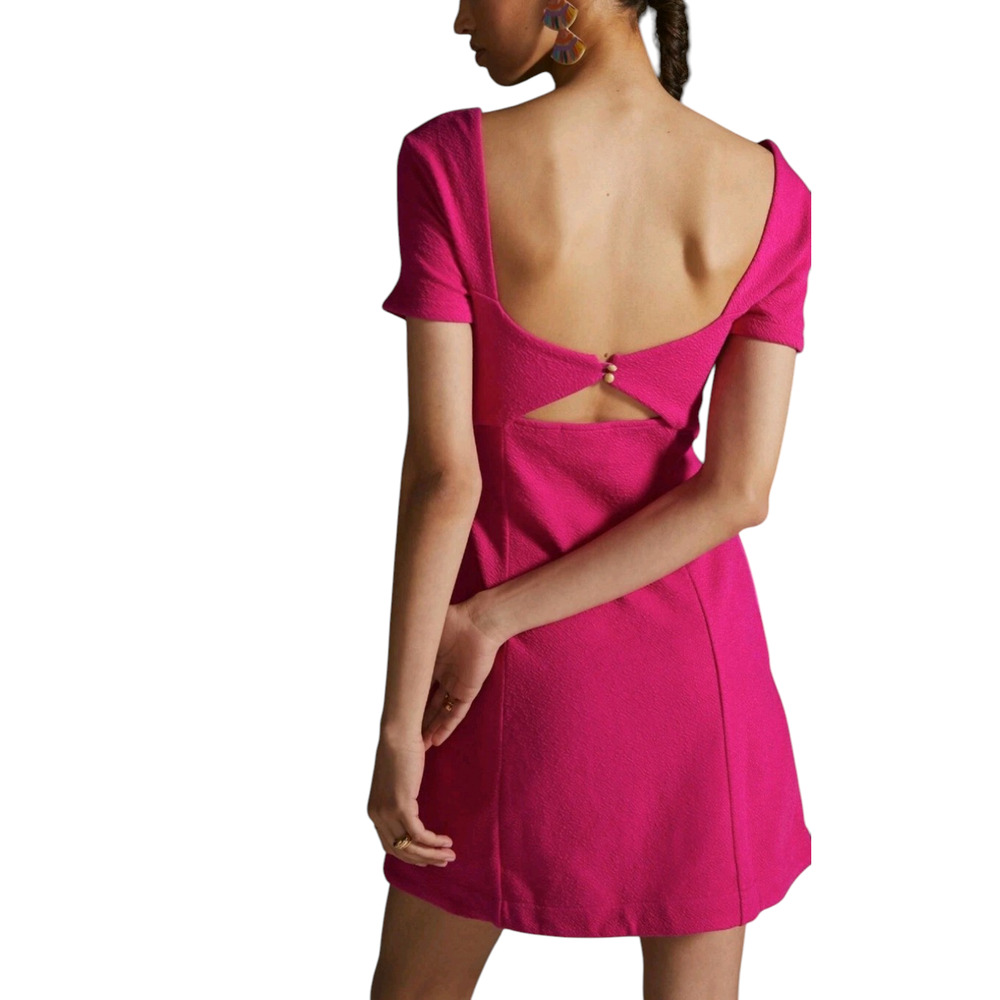 Anthropologie Maeve Dress Small Pink Twist Cutout Open Back Fit Flare $140 NWT - Picture 2 of 16